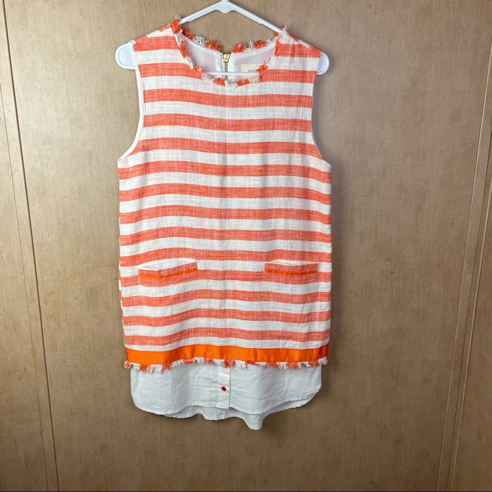 Dance & Marvel Orange & White Striped Linen Blend Dress Size Small